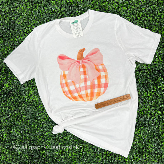 Pink Bow Orange Plaid Pumpkin (S-2XL)