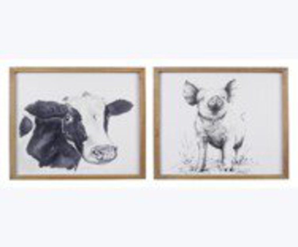 12479 Wood Framed Farm Animal Drawing Wall Art, EA 2 Ast.