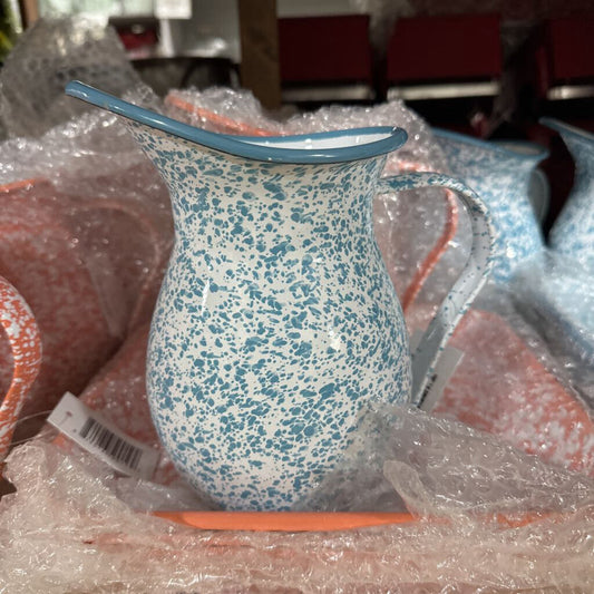 18AE020-4A TEAL SPLATTER ENAMELWARE PITCHER