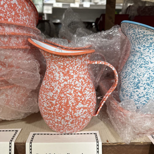 18AE020-4B CORAL SPLATTER ENAMELWARE PITCHER