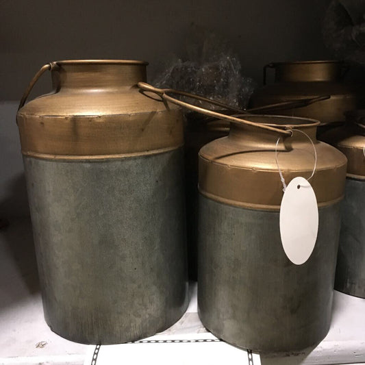 20DN062 GOLD 2 TONE GALVANIZED MILK CAN (SET 2)