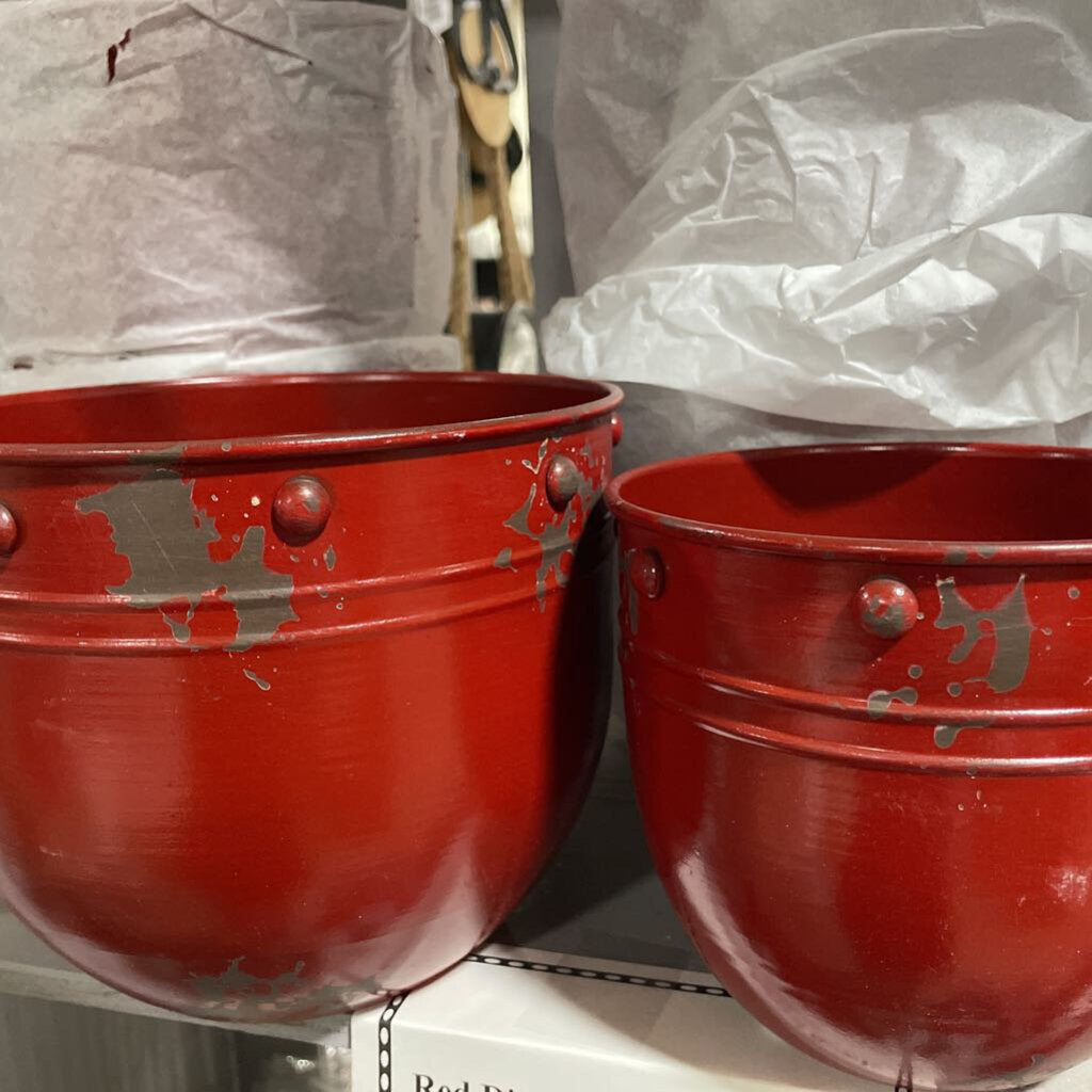 FY19A20ABR RED DIST METAL BOWLS (SET OF 2)